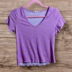 Olivia Rae purple ribbed V-neck floral crop top medium